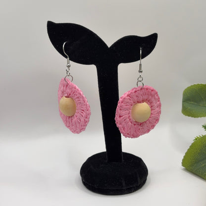 PINKKI - virkatut korvakorut puuvillalangasta