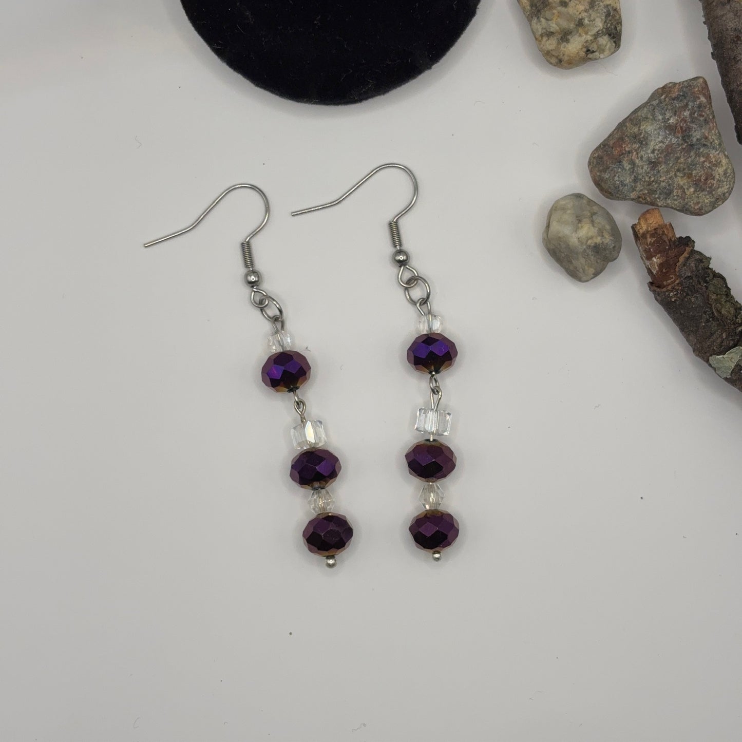 FASETTI Earrings - Purple Faceted Glass 6cm