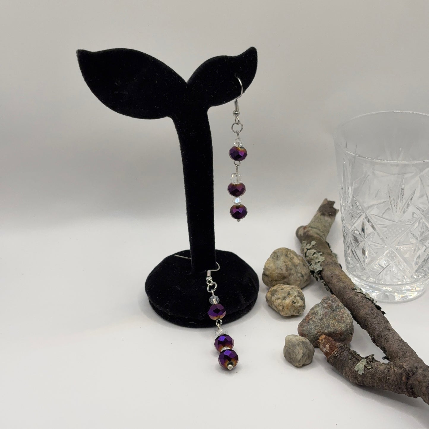 FASETTI Earrings - Purple Faceted Glass 6cm