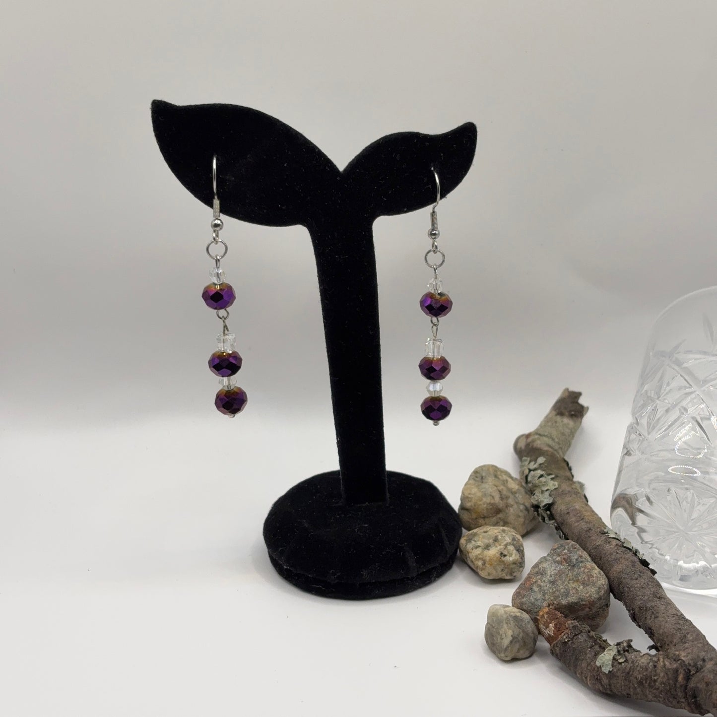 FASETTI Earrings - Purple Faceted Glass 6cm