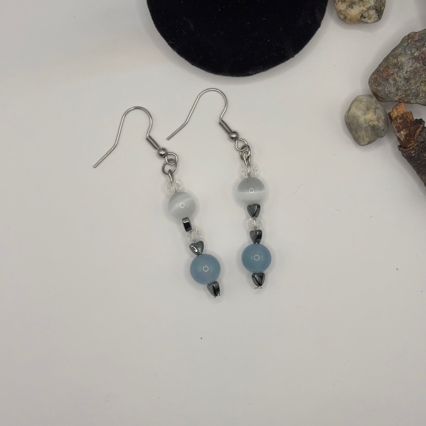 CAT EYES Earrings - Cat's Eye &amp; Crackle Crystal 7cm