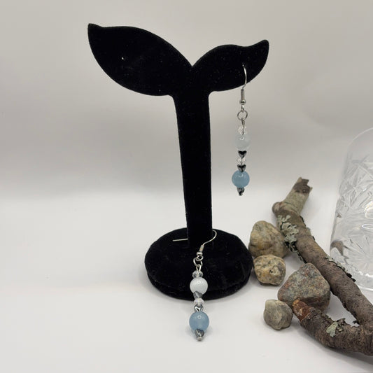 CAT EYES Earrings - Cat's Eye &amp; Crackle Crystal 7cm
