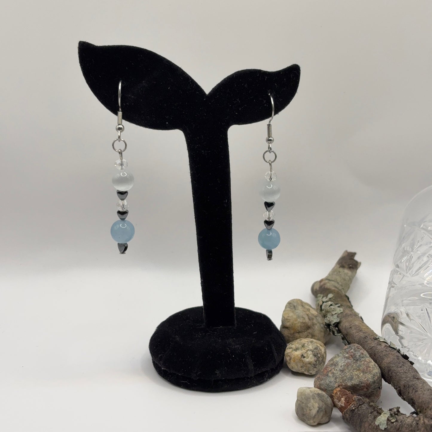 CAT EYES Earrings - Cat's Eye &amp; Crackle Crystal 7cm