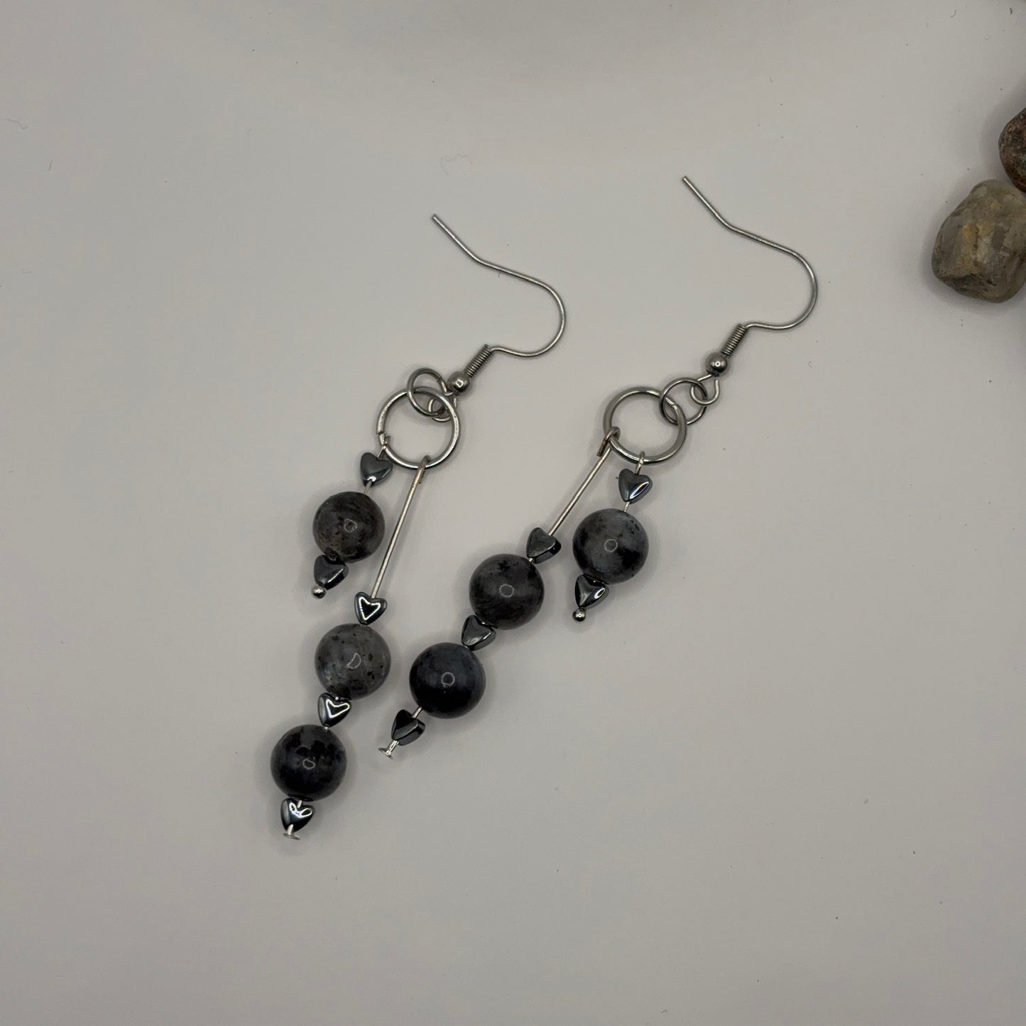 LABRADORITE Earrings - Labradorite &amp; Hematite 8cm