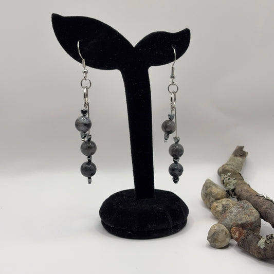 LABRADORITE Earrings - Labradorite &amp; Hematite 8cm