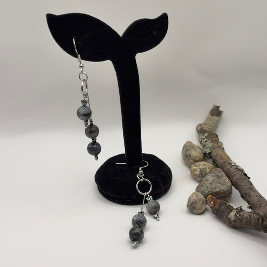 LABRADORITE Earrings - Labradorite &amp; Hematite 8cm
