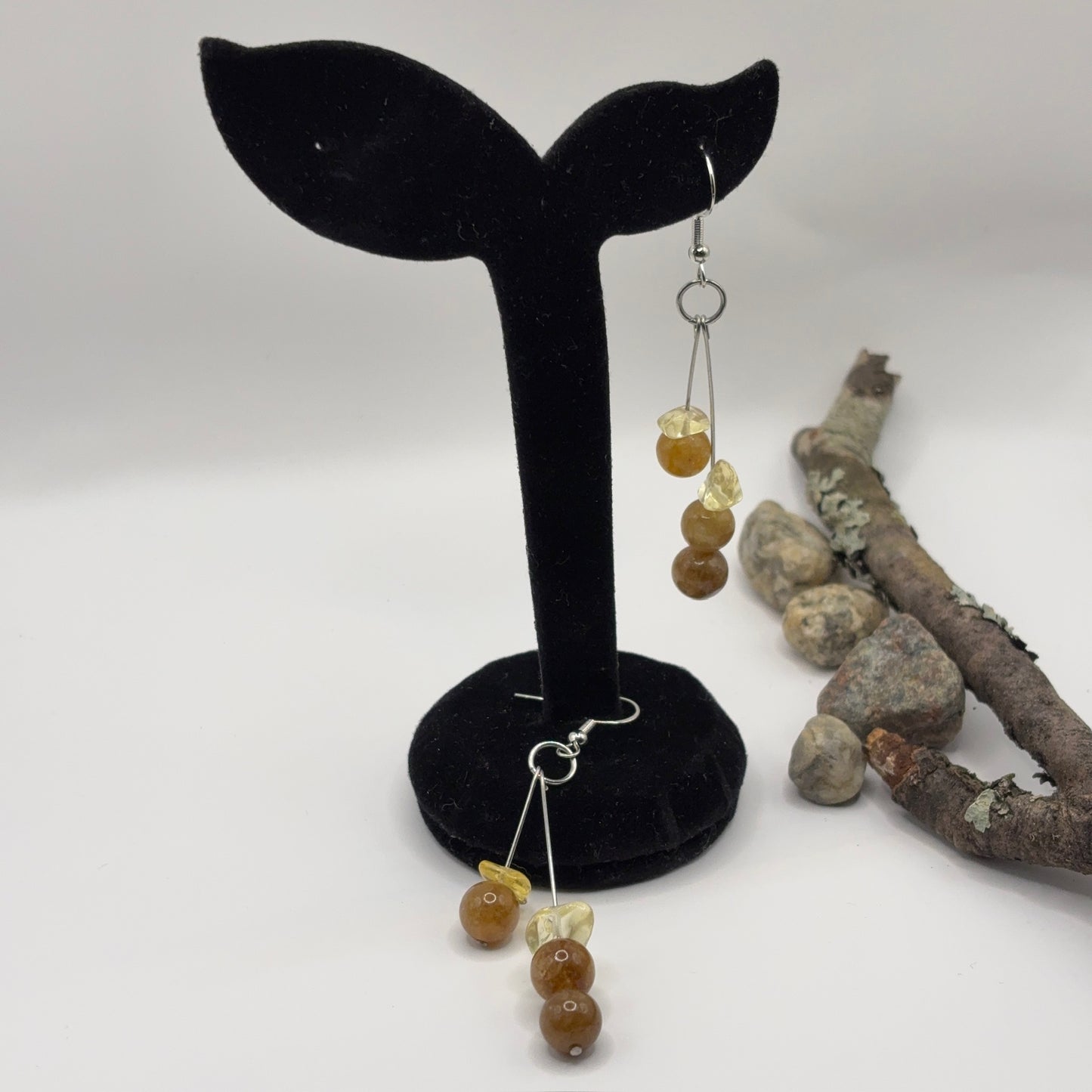 JADE &amp; RHINESTONES Earrings 7cm - Harmony in Sterling Silver