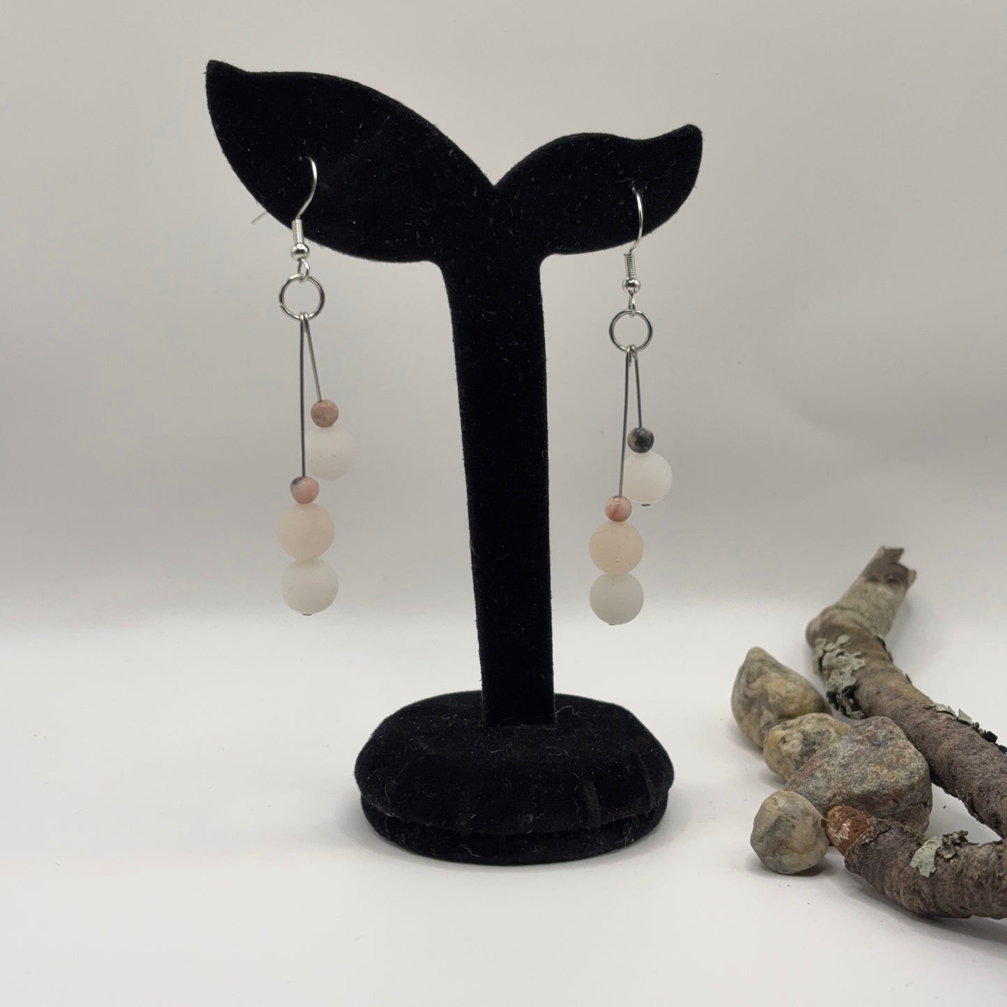 AVENTURINE &amp; PINK ZEBRA JASPER Earrings - Pink Harmony 7cm