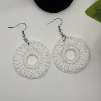 WHITE - white crochet earrings made of nylon thread