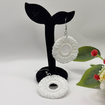 WHITE - white crochet earrings made of nylon thread