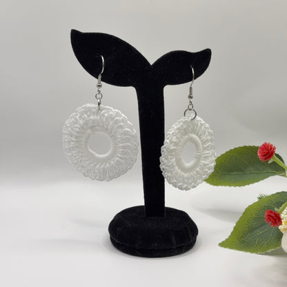 WHITE - white crochet earrings made of nylon thread
