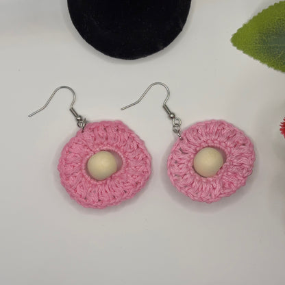 PINKKI - virkatut korvakorut puuvillalangasta