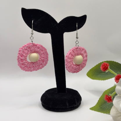 PINKKI - virkatut korvakorut puuvillalangasta