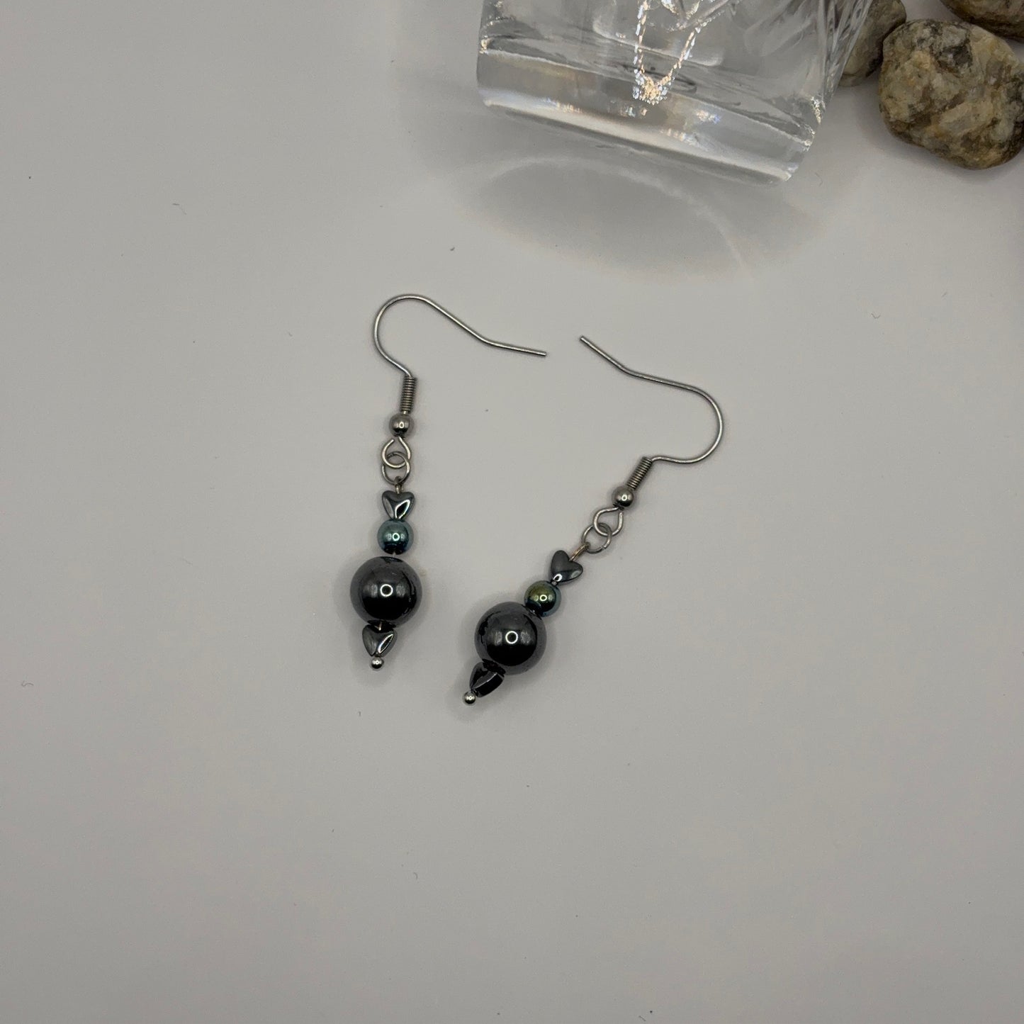 HEMATITE Stone Earrings 5cm - Grounding Power Stone for Courage