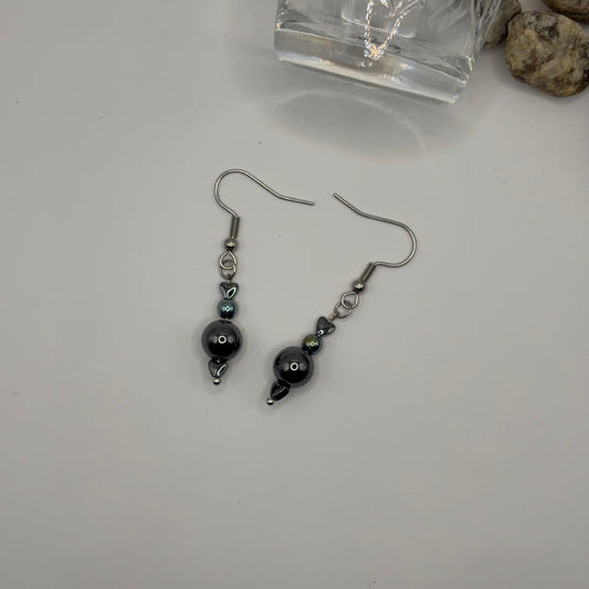 HEMATITE Stone Earrings 5cm - Grounding Power Stone for Courage