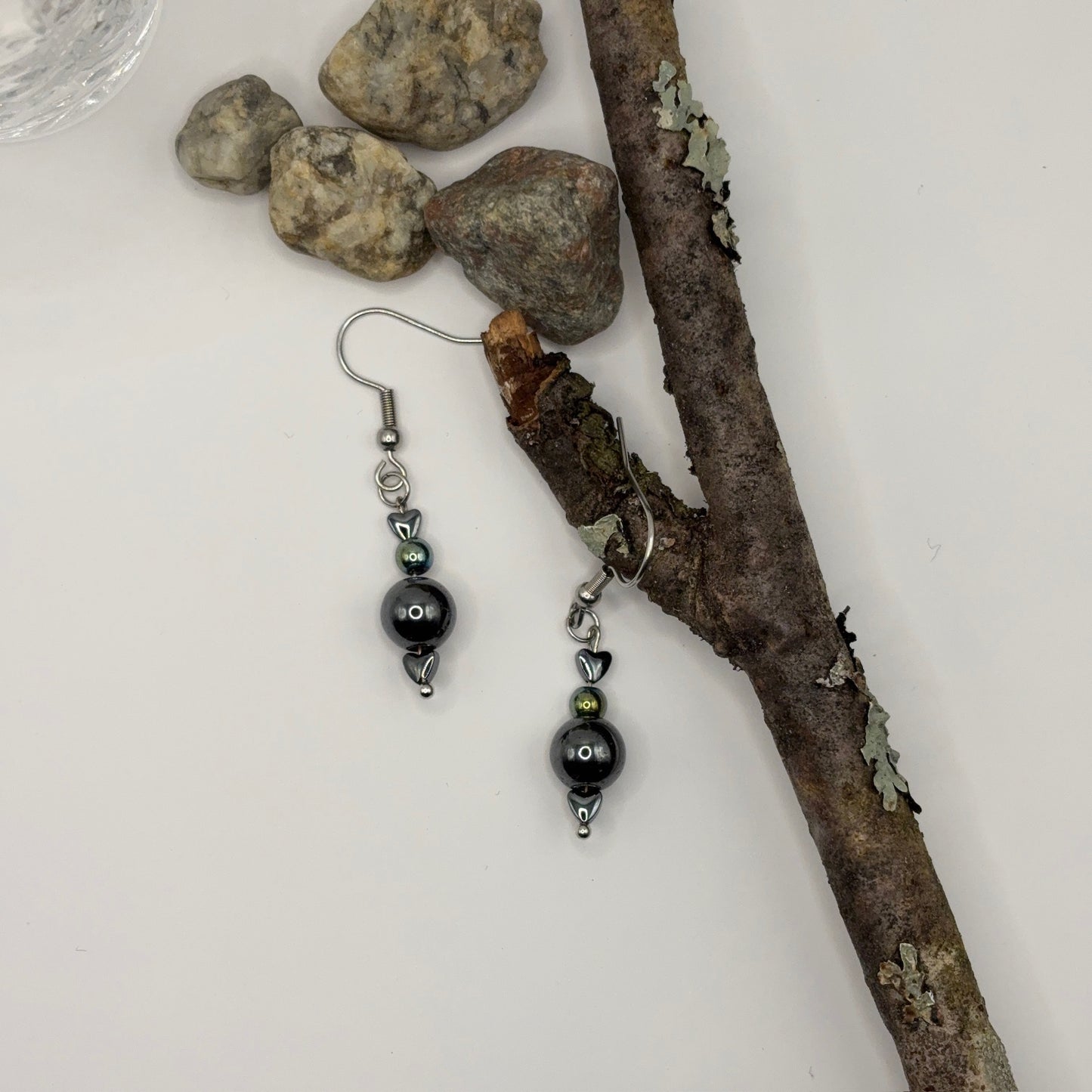 HEMATITE Stone Earrings 5cm - Grounding Power Stone for Courage