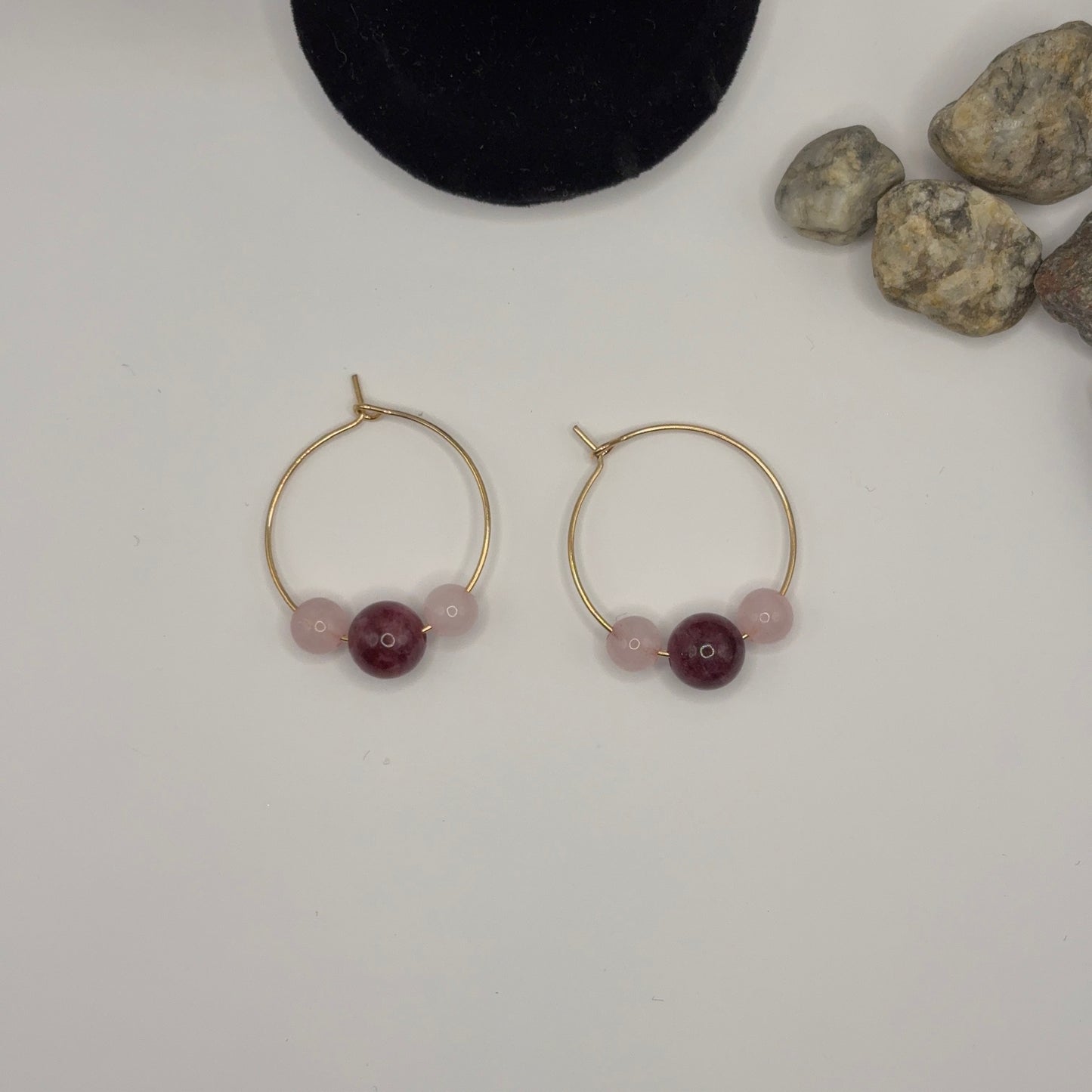 QUARTZ Earrings - Rose Quartz &amp; Rhodonite 2.5cm