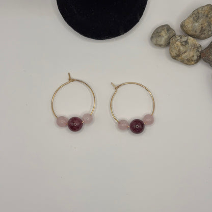 KVARTSI Korvakorut - Ruusukvartsi & Rodoniitti 2,5cm