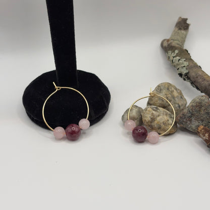 KVARTSI Korvakorut - Ruusukvartsi & Rodoniitti 2,5cm