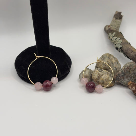 QUARTZ Earrings - Rose Quartz &amp; Rhodonite 2.5cm