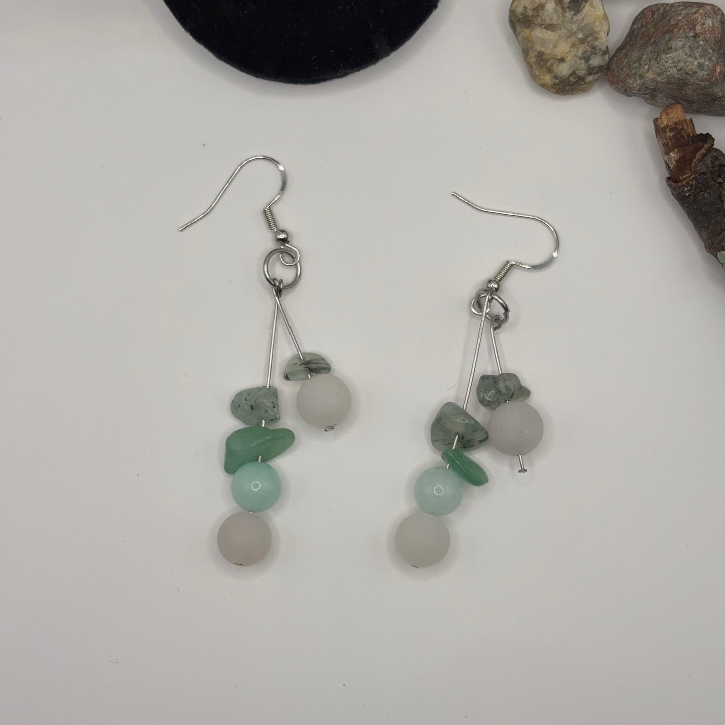 AVENTURINE GREEN Earrings - Green Natural Stone 7cm