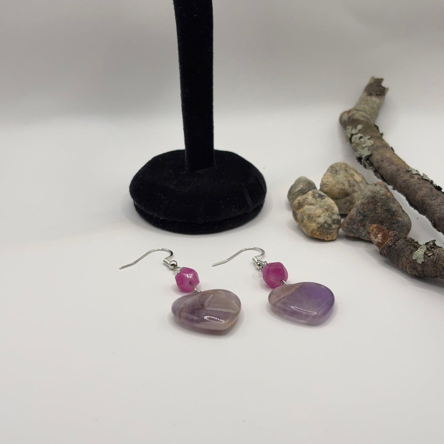 HEART Earrings - Amethyst 6cm