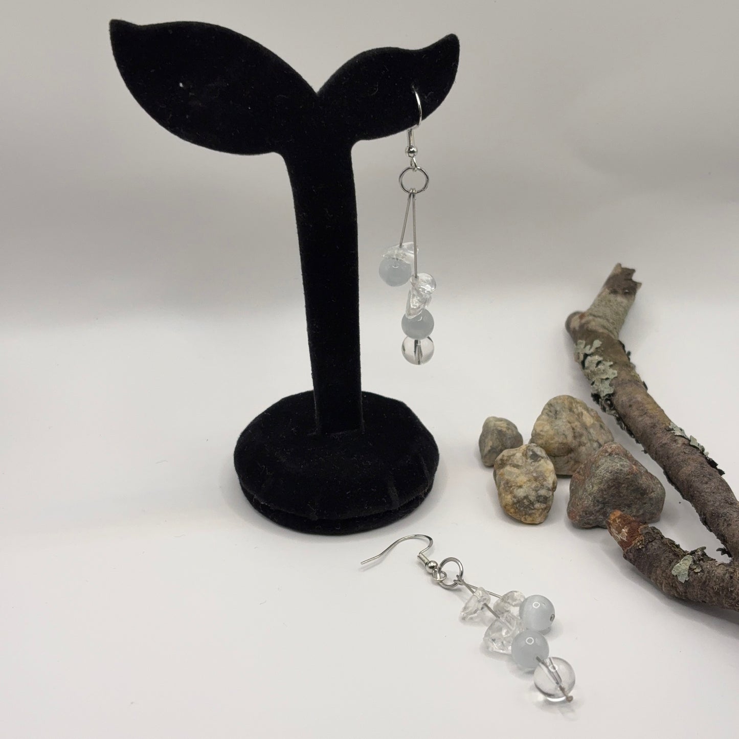 CAT EYES Earrings - Cat's Eye &amp; Crackle Crystal 7cm