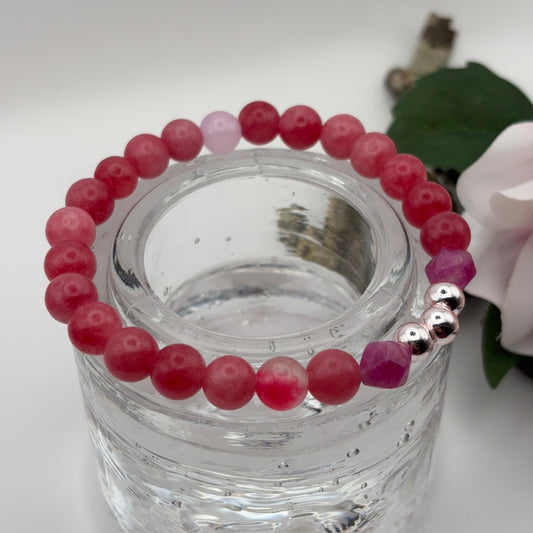 RHODONITE RED Bracelet - Rhodonite Amethyst Rose Quartz 17cm