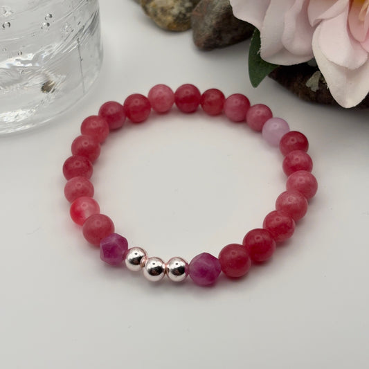 RHODONITE RED Bracelet - Rhodonite Amethyst Rose Quartz 17cm