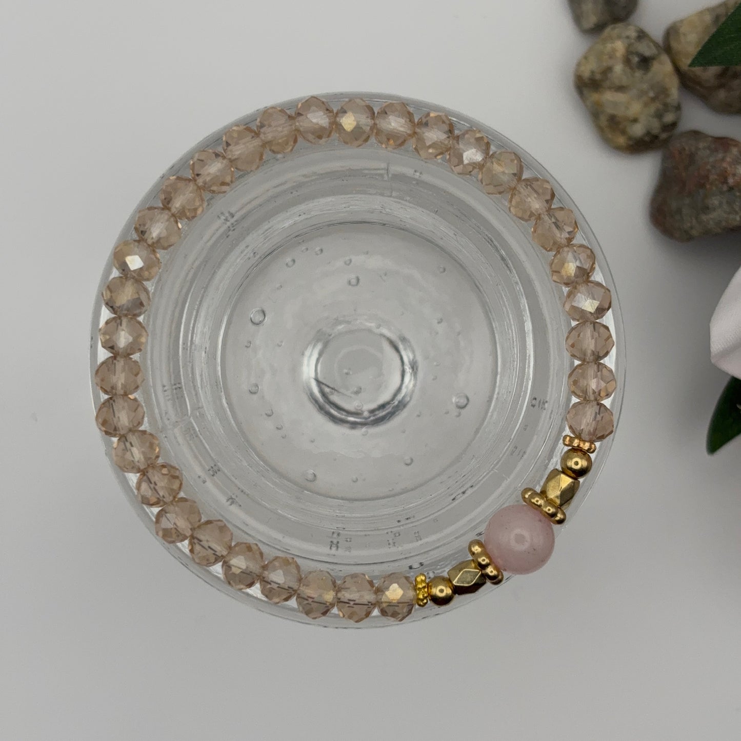 FASETTI BEIGE - bracelet made of glass and rose quartz