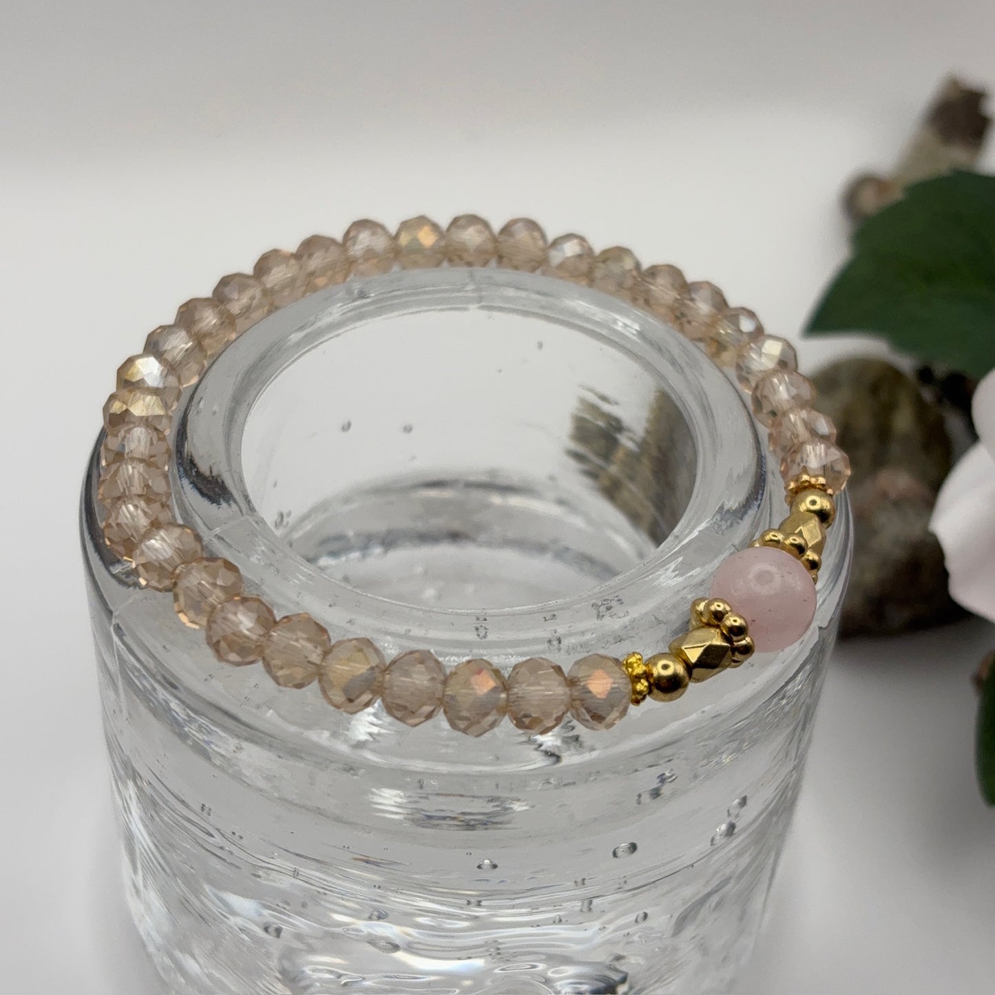 FASETTI BEIGE - bracelet made of glass and rose quartz