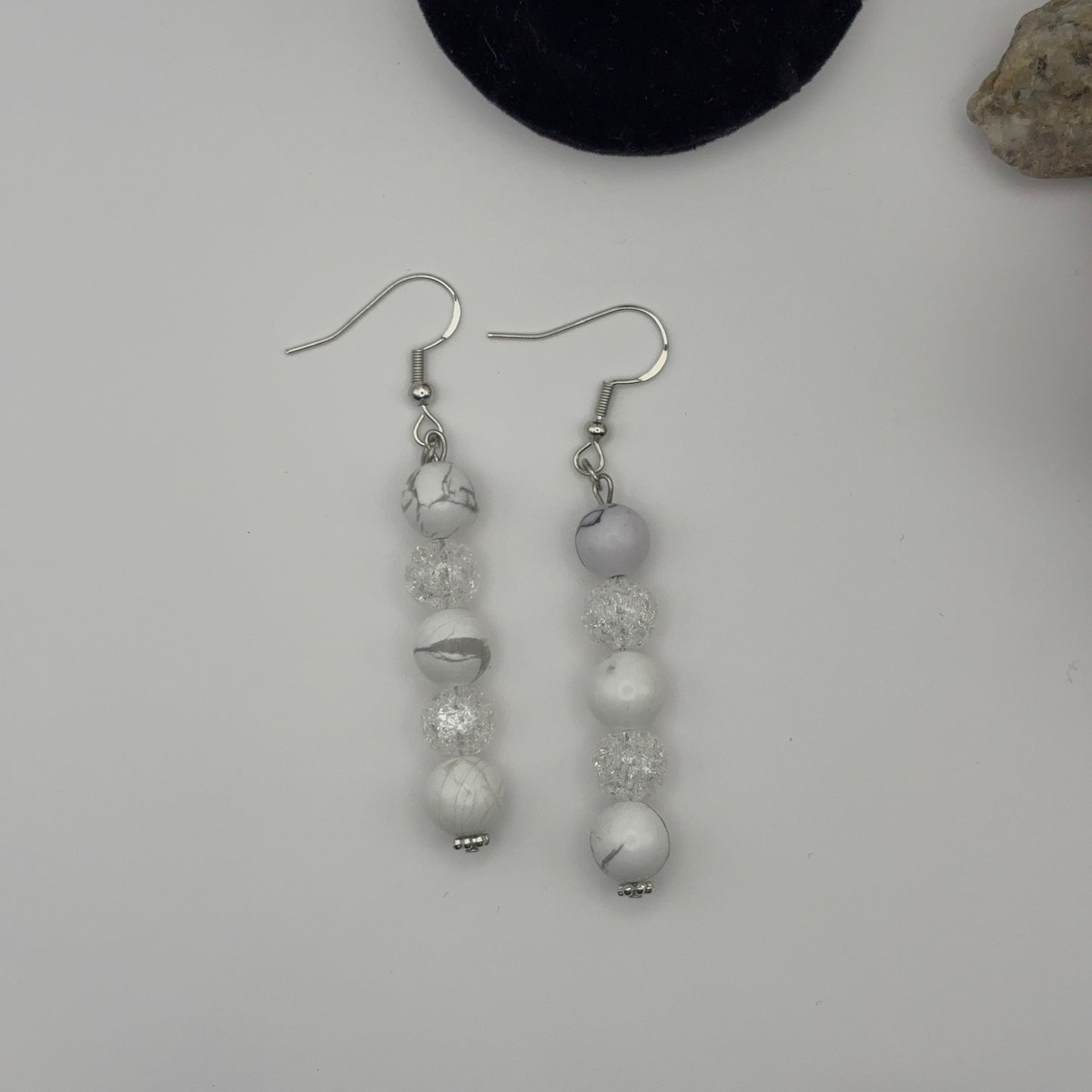 HOWLITE &amp; SPLIT CRYSTAL Earrings 6.5cm - Calming Sterling Silver