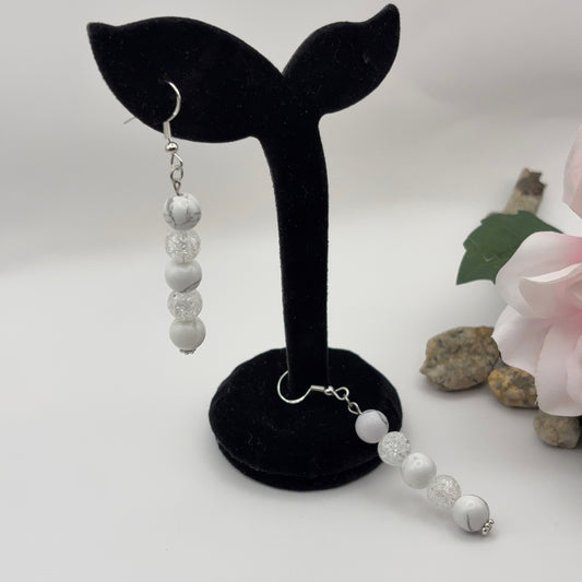 HOWLITE &amp; SPLIT CRYSTAL Earrings 6.5cm - Calming Sterling Silver
