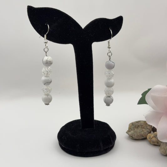 HOWLITE &amp; SPLIT CRYSTAL Earrings 6.5cm - Calming Sterling Silver