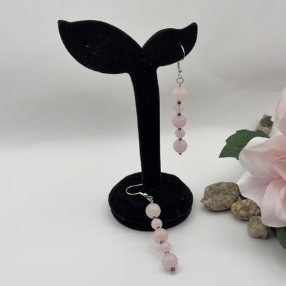 PINK Earrings - Rose Quartz &amp; Hematite 6.5cm