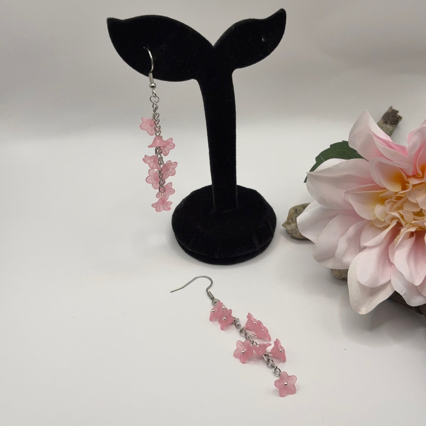 PINK FLOWERS Earrings - Acrylic 8cm