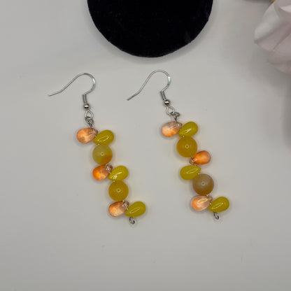 YELLOW Earrings - Aventurine &amp; Glass 7cm