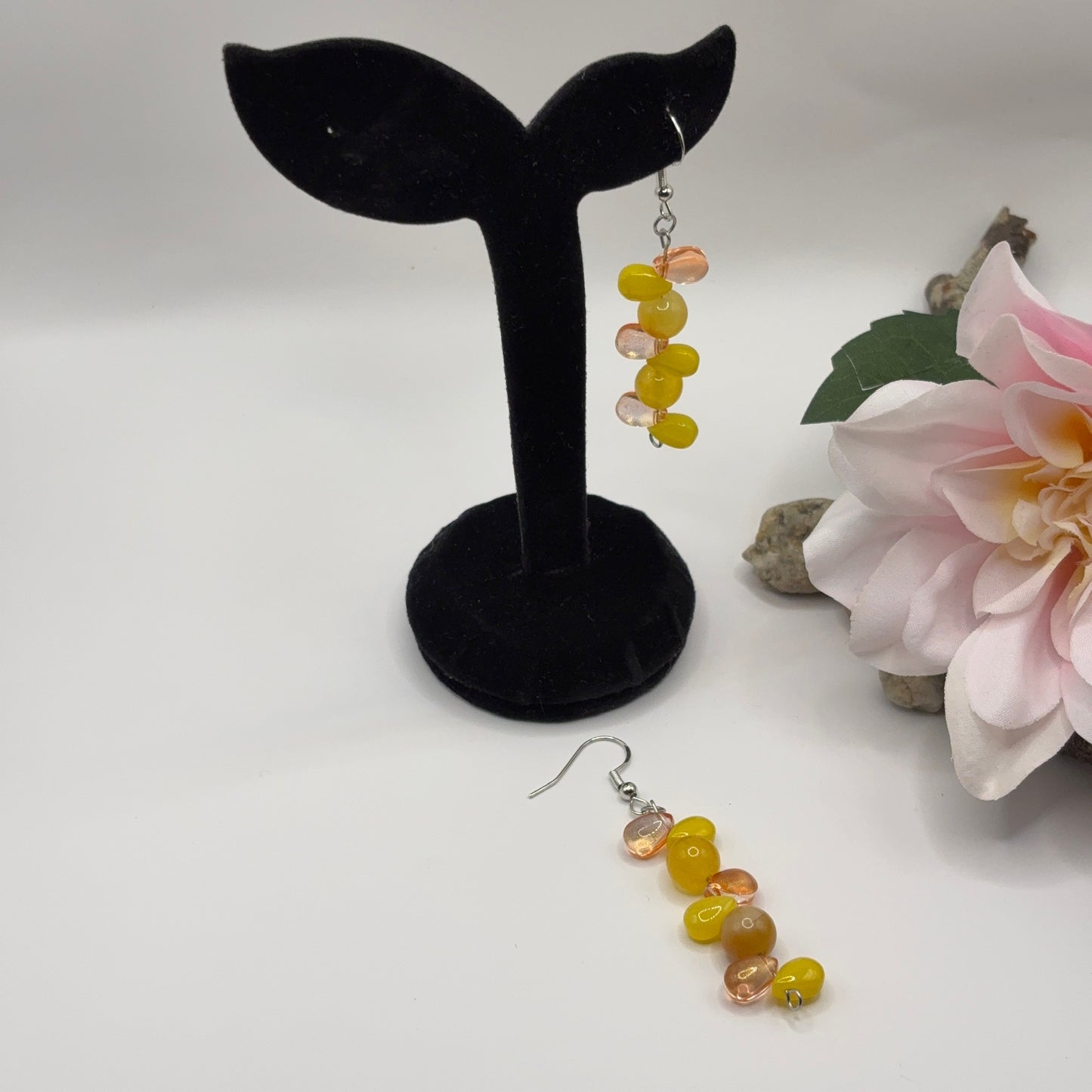 YELLOW Earrings - Aventurine &amp; Glass 7cm
