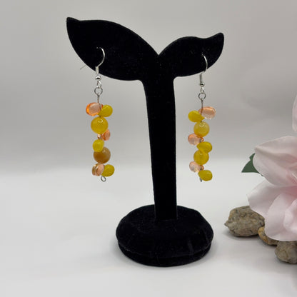 YELLOW Earrings - Aventurine &amp; Glass 7cm