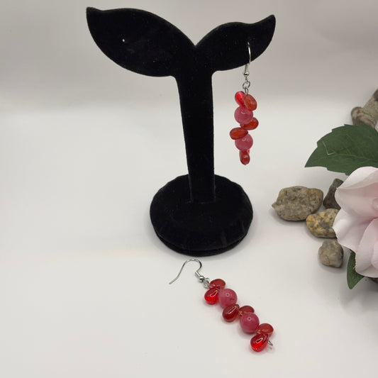 BERRIES Earrings - Rhodonite &amp; Glass 7cm