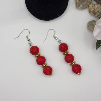LAVA Earrings - Red Lava Stone 6.5cm