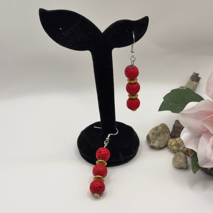 LAVA Earrings - Red Lava Stone 6.5cm
