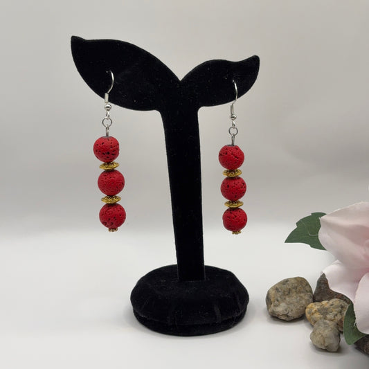 LAVA Earrings - Red Lava Stone 6.5cm