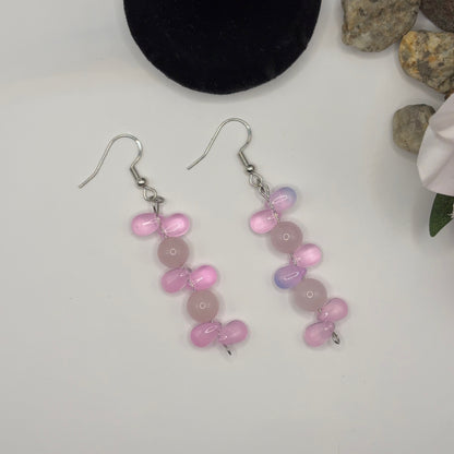 DROP Earrings - Rose Quartz &amp; Glass 6.5cm