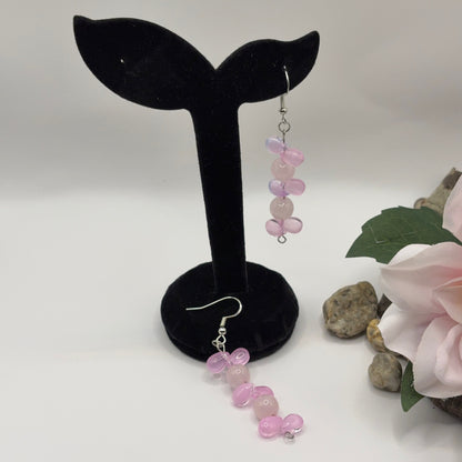 DROP Earrings - Rose Quartz &amp; Glass 6.5cm