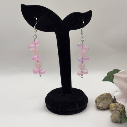 DROP Earrings - Rose Quartz &amp; Glass 6.5cm