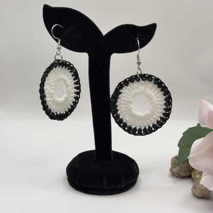BLACK &amp; WHITE - Crochet Earrings Made of Nylon Thread