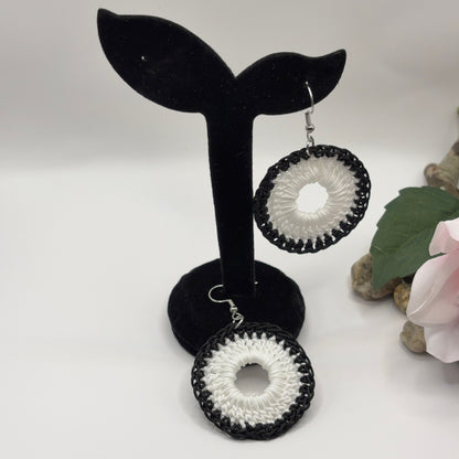 BLACK &amp; WHITE - Crochet Earrings Made of Nylon Thread