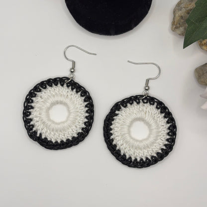 BLACK &amp; WHITE - Crochet Earrings Made of Nylon Thread