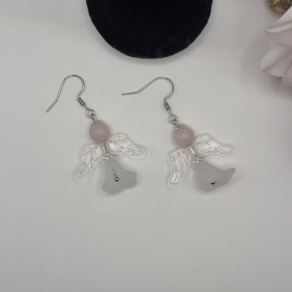 ÄNGELÖrhängen - Rosenkvarts &amp; Glas 5cm